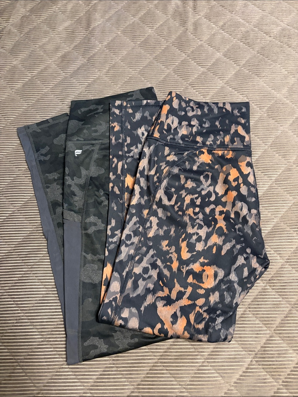 Fabletics High-Waist 2 Pairs- Black/ Gray Camo and Leopard Leggings Sz L